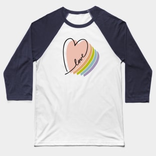 Boho Rainbow Heart Love Letters Line Art Baseball T-Shirt